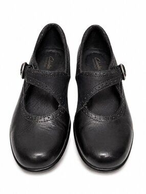 Clarks Black Leather Mary Jane Heels Women’s 9M EU 38 Comfort Low Heel